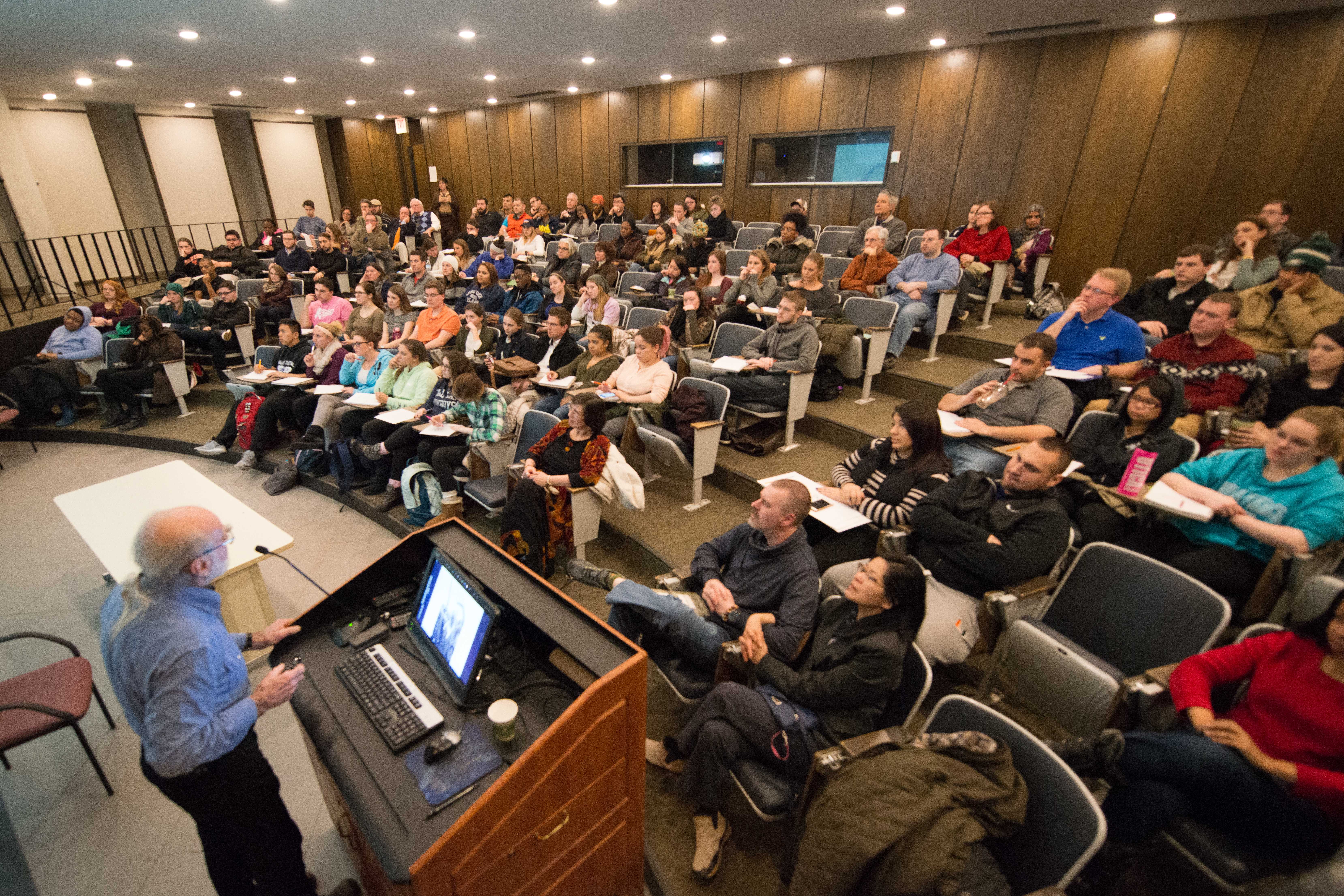 Photojournalist, Matt Herron, gives a presentation at Utica College.