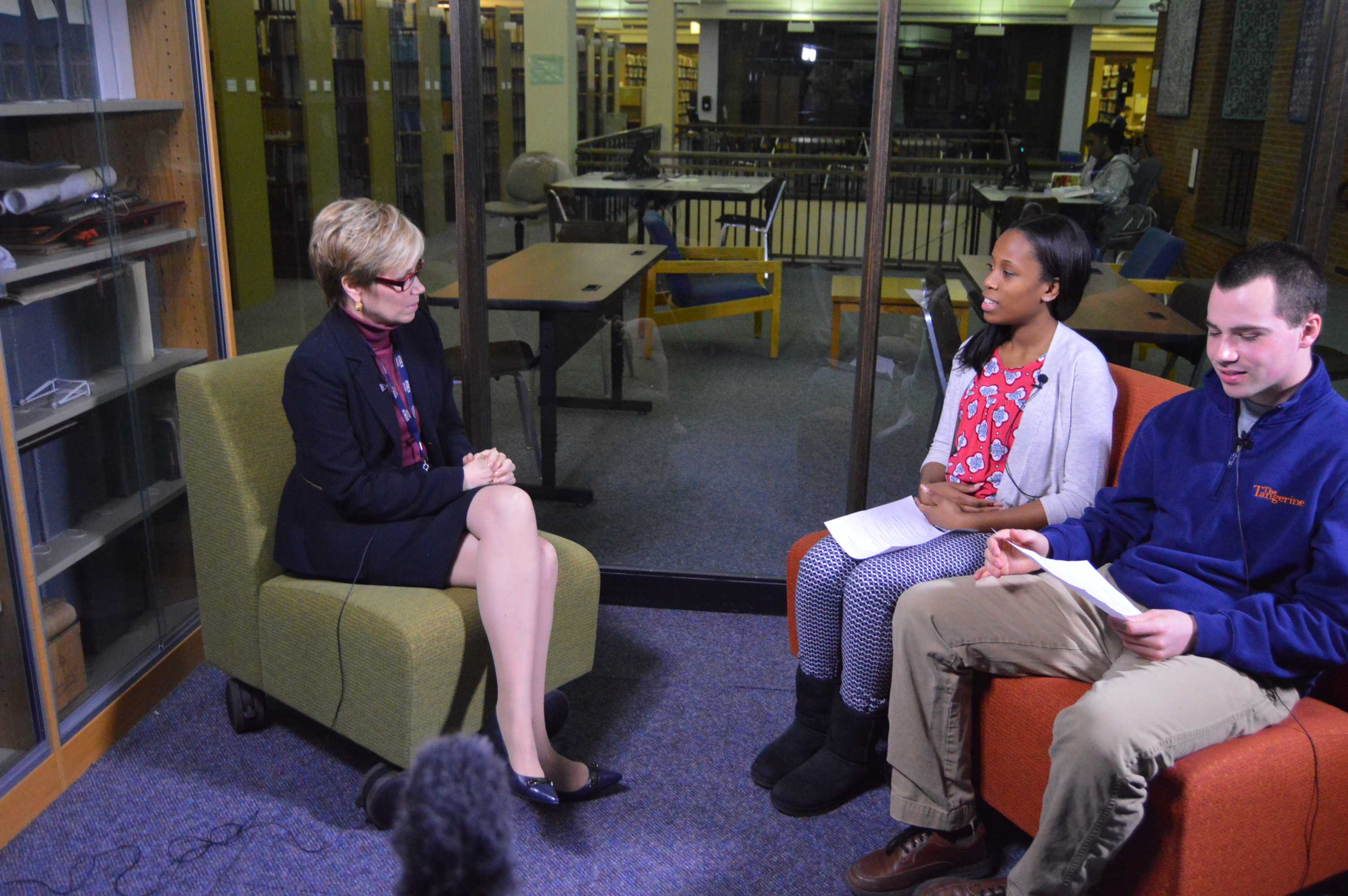 Patrick and Rogers sits down with newly announced president, Laura Casamento. Photo by Keith Henry.