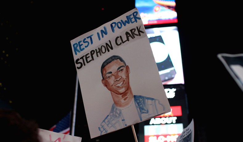 A photo from a March 28 protest in New York City in response to the death of 22-year-old Stephon Clark. Source: nationalreview.com