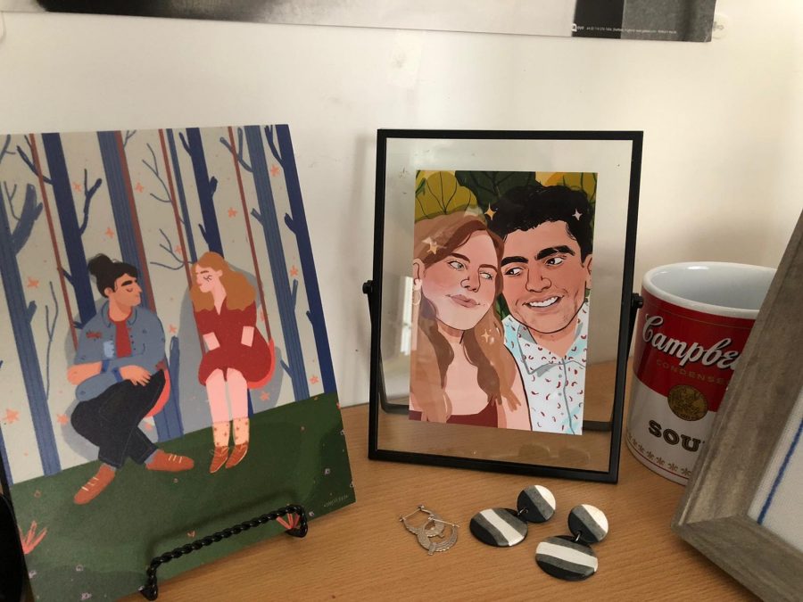 A spread of meaningful Christmas gifts chosen by Special Assignments Reporter Hannah Steyn include original artwork, earrings purchased through Etsy and Instagram small businesses and a mug to commemorate a trip to the Andy Warhol Museum. Photo: Hannah Steyn