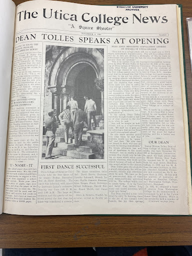 A copy of the first issue of The Utica College News, published on Nov. 6, 1946. The following year the publication changed its name to The Tangerine.