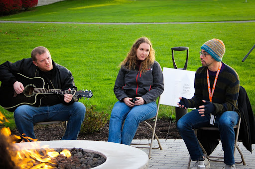 Dr. Ariel Gratch tells his first story of the night around the Wilcox Center fire pit on Wednesday, Oct. 27.