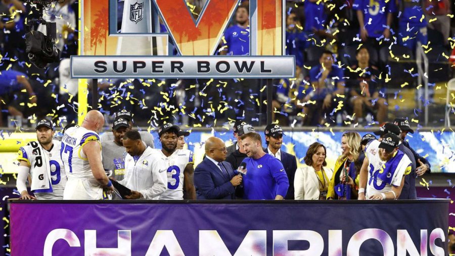 The Los Angeles Rams celebrate their Super Bowl victory.