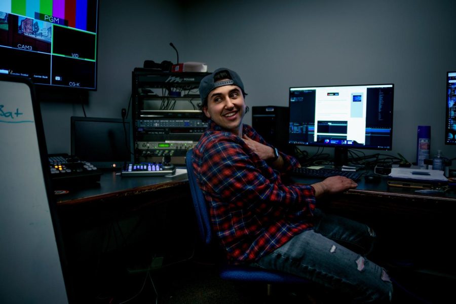 Utica University T.V. Studio Manager Francis Tavino is all smiles as masks are no longer required at Utica University.