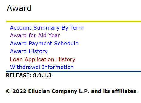 The section on Bannerweb that shows students their financial awards.