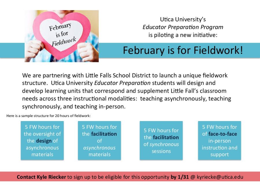 Poster depicting the breakdown of fieldwork hours associated with the February is for Fieldwork program and interest deadline.