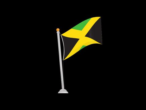 Graphic showing the Jamaican national flag hanging on a pole.