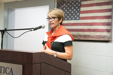 President Casamento giving remarks during the Student Veteran Association office’s ribbon cutting ceremony on Sept. 6, 2022.