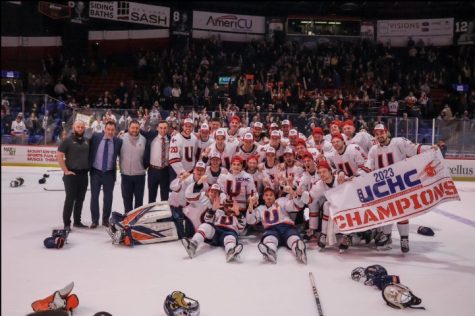 The Utica University mens hockey team goes back to back after beating Nazareth 5-3 in the UCHC title game. 