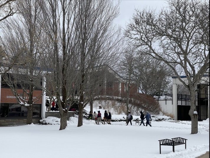 Photograph of Utica University campus in the winter time. 