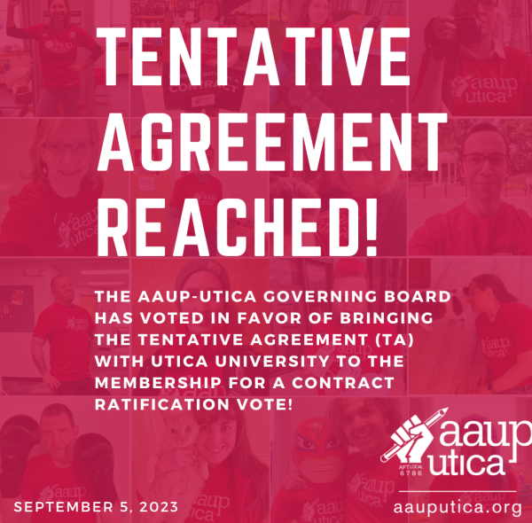 Poster outlining that a tentative agreement has been reached. Courtesy of AAUP-Utica website