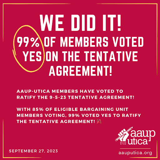 Graphic showing the percentage of the ratification vote. Courtesy of AAUP-Utica President Leonore Flemming 