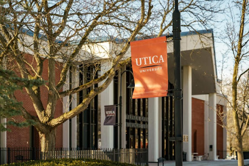 The Utica University flag hangs on a pole. Courtesy of Alex Leland 