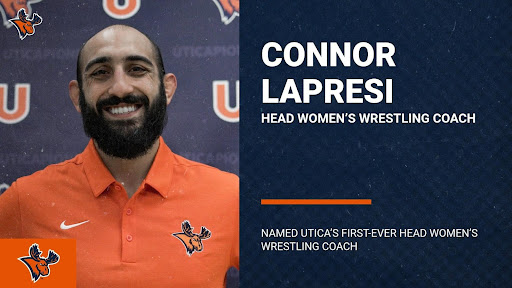 Connor Lapresi is set to become the first women’s wrestling coach in program history. Courtesy of Utica Athletics 

