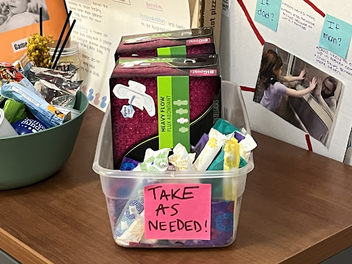 Tampons and pads provided to all in need in Professor Kaylee Seddio’s office. 