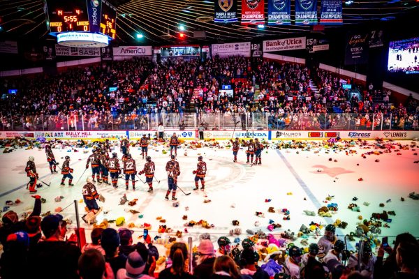 The Pioneers are 7-0 in Teddy Bear Toss games since losing to Trinity College during the 2014-15 season. // The Tangerine photo file
