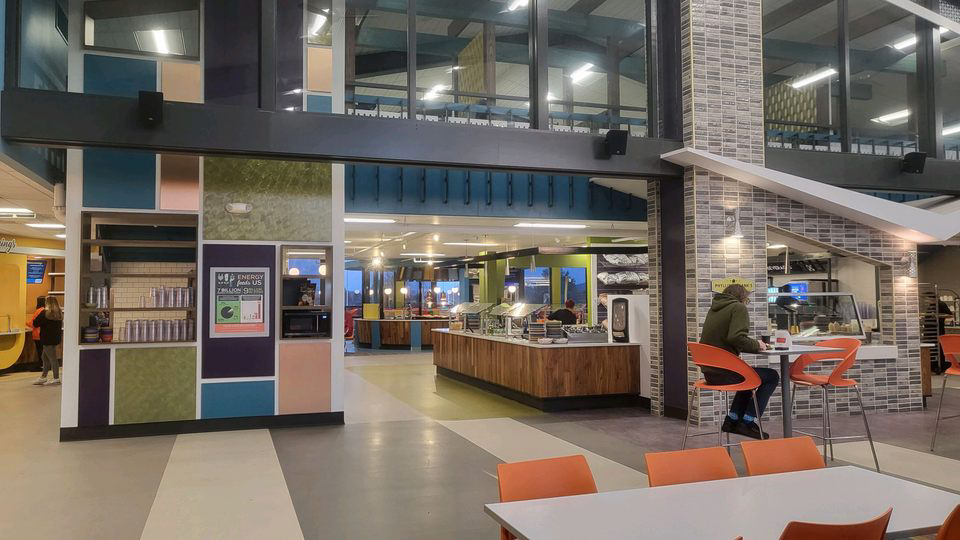 Landscape view of the main Dining Hall at Utica University.  