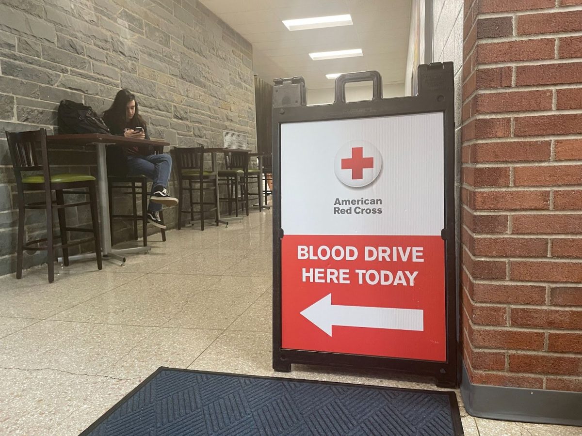 Blood drive sign at Strebel Student Center. Tangerine Archived Photo
