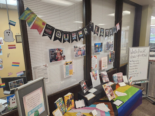 Queer lit display featured in the Gannett Library. Photo: James Hyman