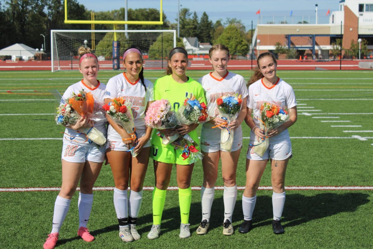 The women's soccer team celebrated Senior Day on Saturday, Sept. 28 at home. Photo by Staff Photographer Luke Reed.