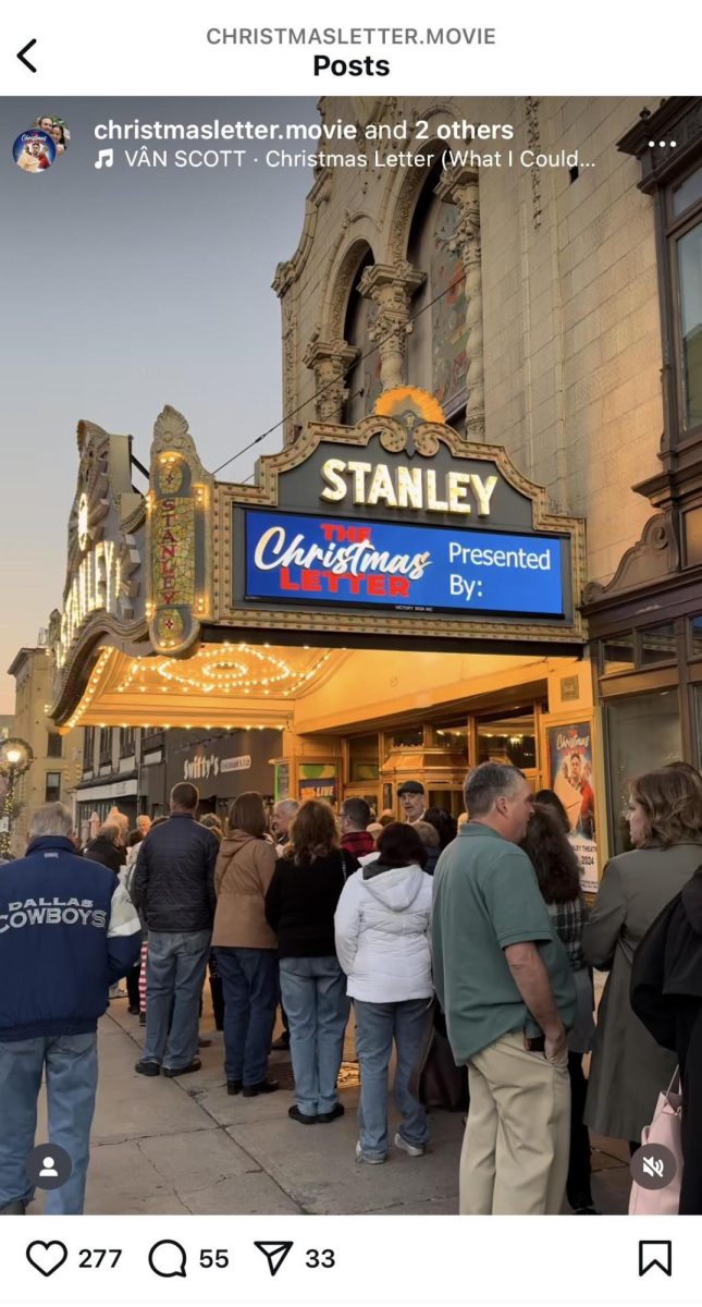 Local residents line up waiting for the premiere of "The Christmas Letter" at the Stanley Theatre in Utica. Screenshot of a video from "The Christmas Letter's" Instagram account. 