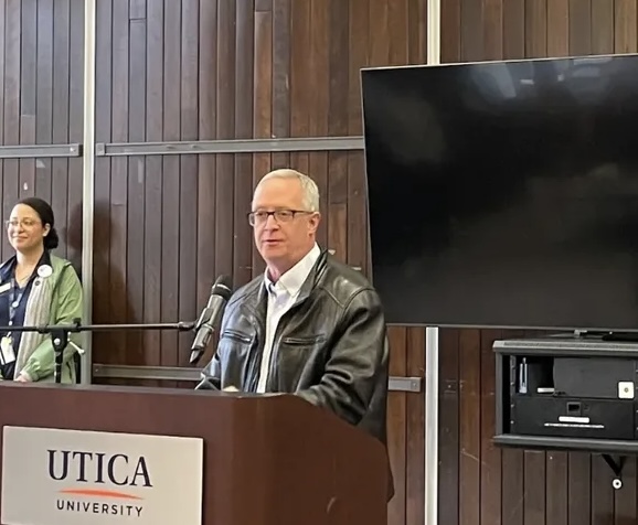 Utica University President Todd Pfannestiel speaks at the annual Unity Walk on Oct. 13, 2025. Photo by Megan Wright. 