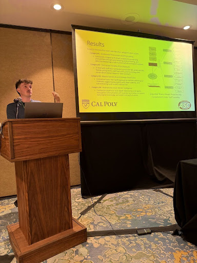 Dominick Geloso presents research papers at last week’s Associated Schools of Construction (ASC) Conference. Photo courtesy of Dr. Hooman Sadeh.